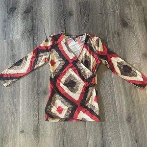 💙Ralph Lauren Burgandy, brown & tan crossbody sophisticated trendy chic blouse